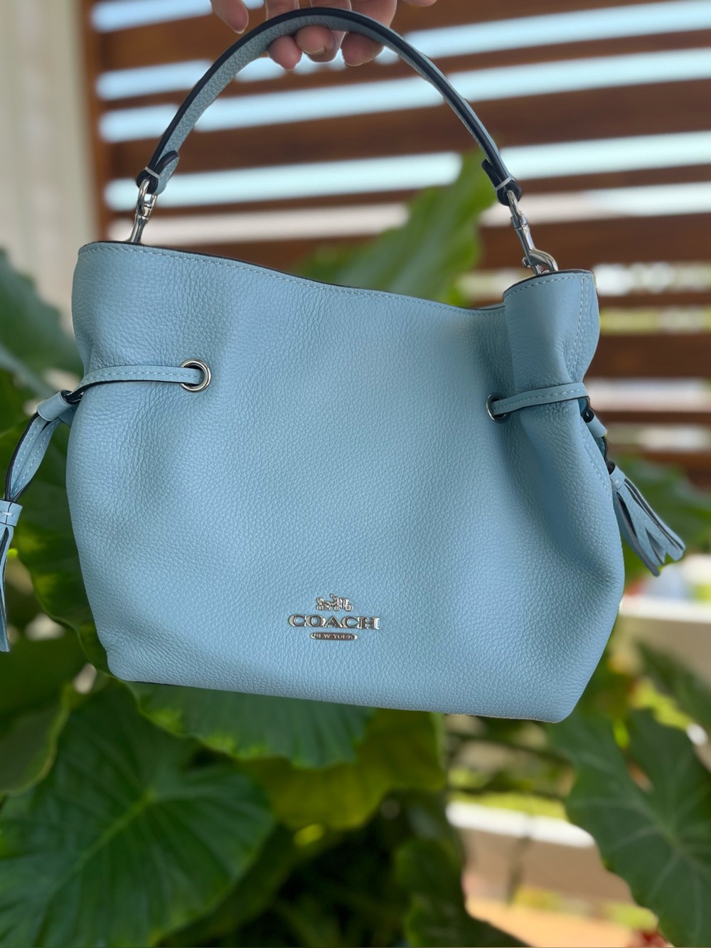Coach Pebbled Leather Shoulder Bag in Light Blue